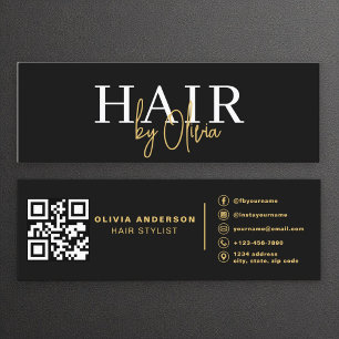 Carte De Visite Mini Typographie de la liste de cheveux de code QR Blac