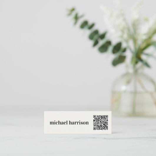 Carte De Visite Mini Typographie moderne minimale QR Code Cream (Debout devant)
