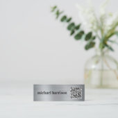 Carte De Visite Mini Typographie moderne minimale QR Code Silver (Debout devant)