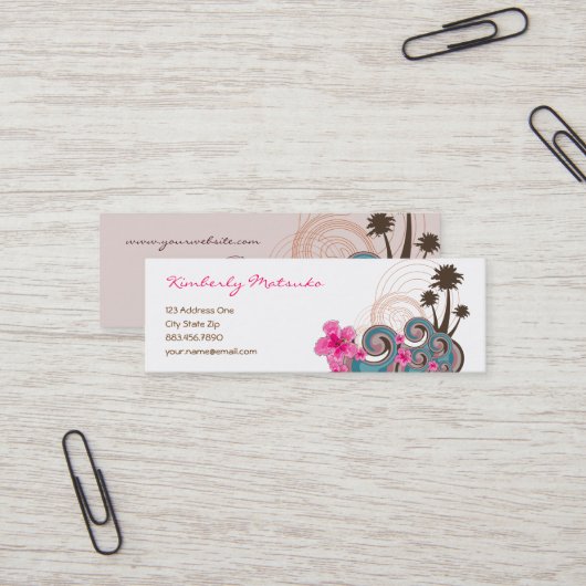 Carte De Visite Mini Vagues tropicales Hibiscus roses chauds Plage Palm (Devant/Arrière en situation)