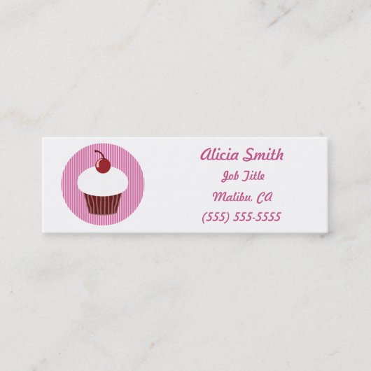 Carte De Visite Mini Vanille Cupcake et rayures roses (Devant)