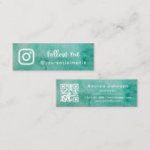 Carte De Visite Mini Vert aquarelle Suivre les médias sociaux QR Code B (Devant / Derrière)