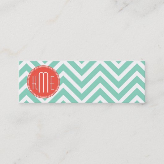 Carte De Visite Mini Vert chic Chevron d'Aqua et monogramme fait sur (Devant)