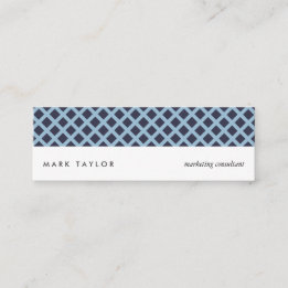 Carte De Visite Mini White navy blue grey criss-cross modern card