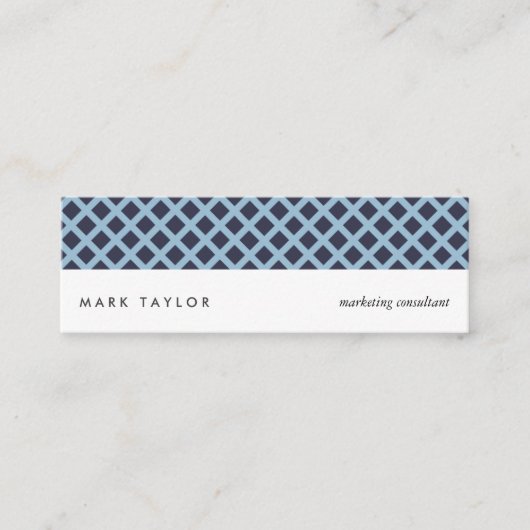 Carte De Visite Mini White navy blue grey criss-cross modern card (Devant)
