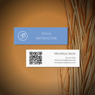 Carte De Visite Mini Yoga Instructeur Om Symbole QR Code bleu clair