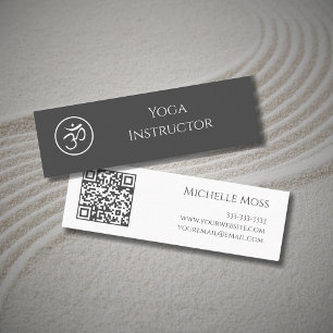 Carte De Visite Mini Yoga Instructeur Simple Om Symbole QR Code gris