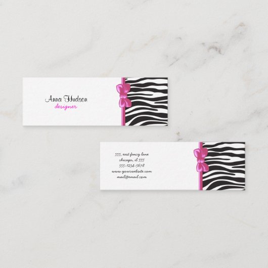 Carte De Visite Mini Zebra Print, Zebra Stripes, Noir Et Blanc (Devant / Derrière)