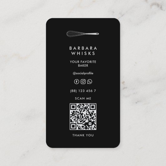 Carte De Visite Minimal Baker Pastry Caterer Black Silver Whisk (Dos)