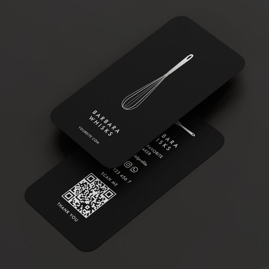 Carte De Visite Minimal Baker Pastry Caterer Black Silver Whisk 