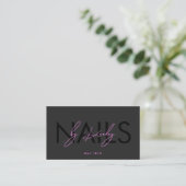 Carte De Visite Minimal Black Purple Nail Tech Ongles Studio (Debout devant)