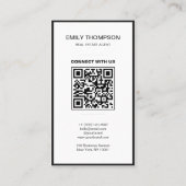 Carte De Visite Minimal Black White Modern QR Code Logo (Dos)