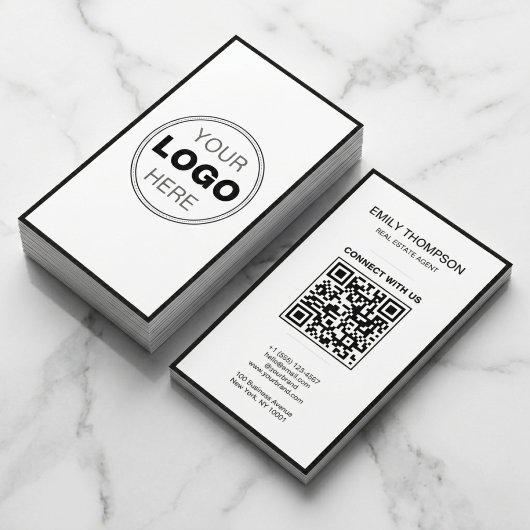 Carte De Visite Minimal Black White Modern QR Code Logo
