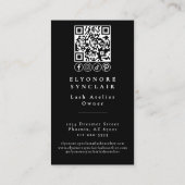 Carte De Visite Minimal Black White Script Lash Photo Logo QR (Dos)
