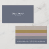 Carte De Visite Minimal bleu gris ocre Élégant rayures modernes (Devant / Derrière)