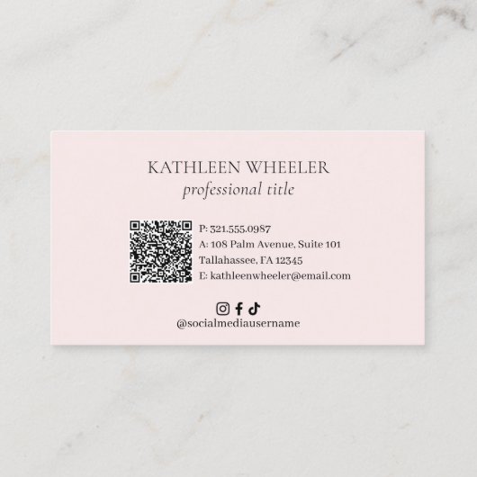Carte De Visite Minimal Blush Rose Simple QR Code élégant moderne (Dos)