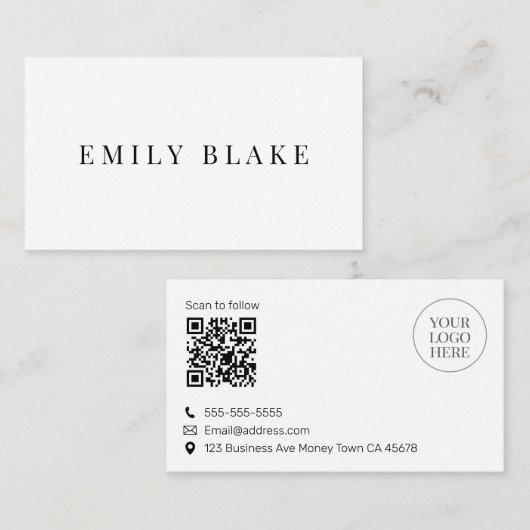 Carte De Visite Minimal Classic Scannable QR code Business (Devant / Derrière)