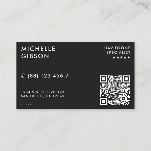 Carte De Visite Minimal Drone Operator UAV Professional Dark Grey (Dos)