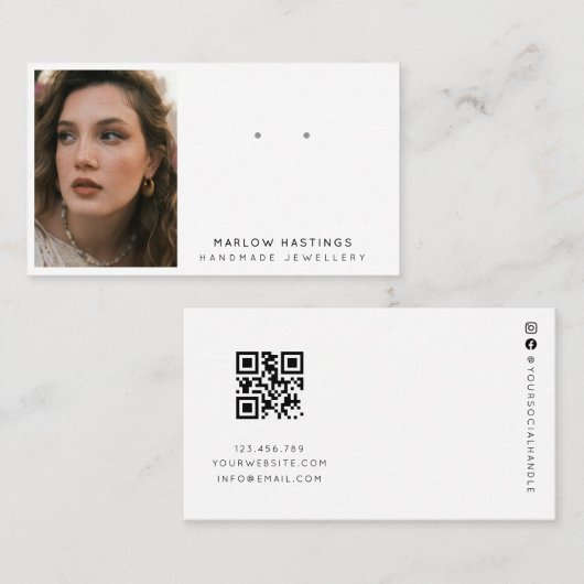 Carte De Visite Minimal Earring Jewellery Display Photo Qr Code  (Devant / Derrière)