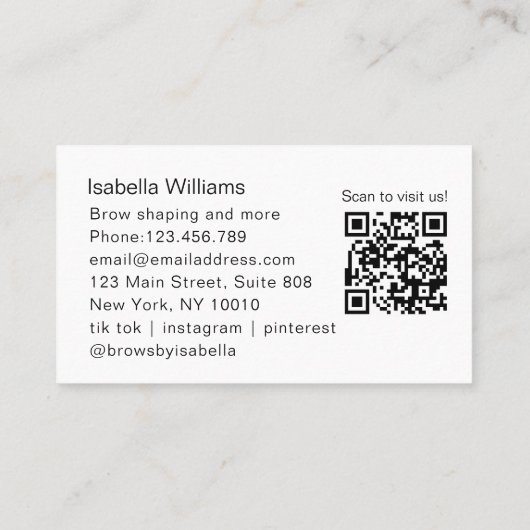 Carte De Visite Minimal Elegant Eyebrow Salon QR-Code (Dos)