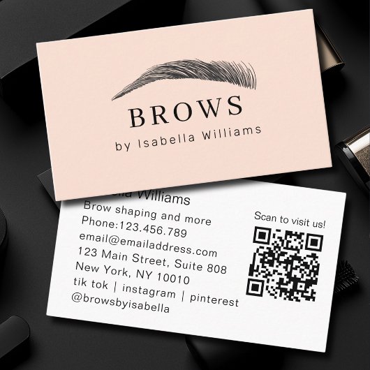 Carte De Visite Minimal Elegant Eyebrow Salon QR-Code