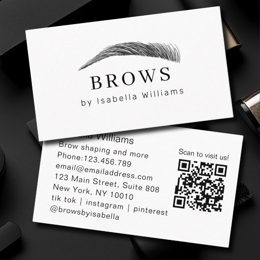 Carte De Visite Minimal Elegant Eyebrow Salon QR-Code