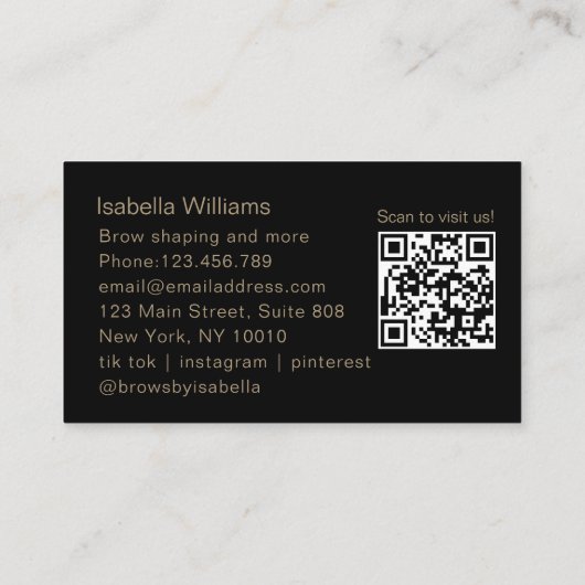 Carte De Visite Minimal Elegant Eyebrow Salon QR-Code (Dos)