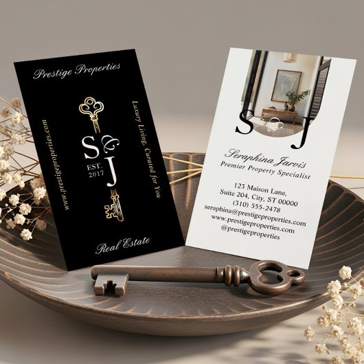 Carte De Visite Minimal Elegant Key Monogram Stylish Arch Photo