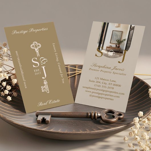 Carte De Visite Minimal Elegant Key Monogram Stylish Arch Photo 