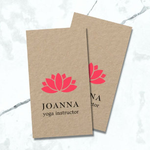Carte De Visite Minimal Élégant Kraft Rouge Lotus Yoga