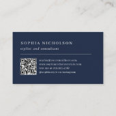 Carte De Visite Minimal et chic | Monogramme bleu marine et code Q (Dos)