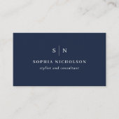 Carte De Visite Minimal et chic | Monogramme bleu marine et code Q (Devant)