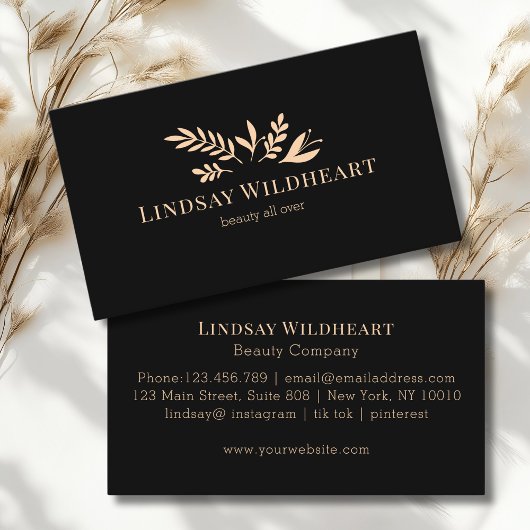 Carte De Visite Minimal Floral Black Botanical Beauty