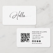 Carte De Visite Minimal Girly Hello Makeup Artist Beauty Qr Code (Devant / Derrière)