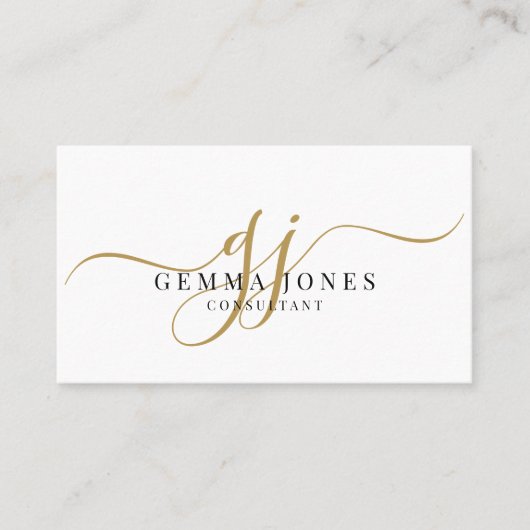 Carte De Visite Minimal Gold Script Monogram Consultant (Devant)