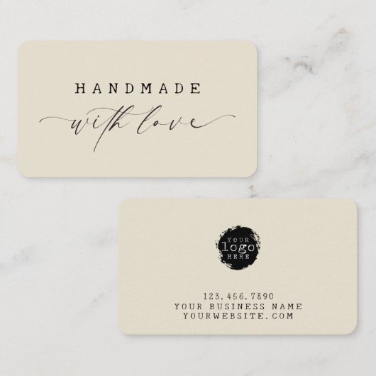 Carte De Visite Minimal Handmade with Love Script Custom Logo  (Devant / Derrière)