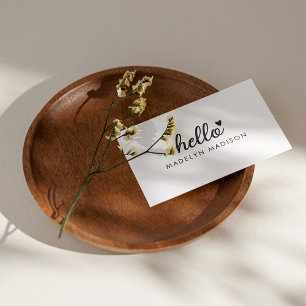 Carte De Visite Minimal Hello Simple Moderne Coeur Propre Blanc