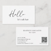 Carte De Visite Minimal Hello Typographie QR Code Moderne Élégant (Devant / Derrière)