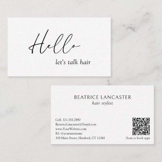 Carte De Visite Minimal Hello Typographie QR Code Moderne Élégant (Devant / Derrière)