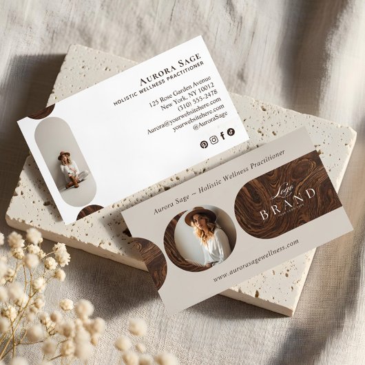 Carte De Visite Minimal Holistic Celestial Moon Photo Woodgrain