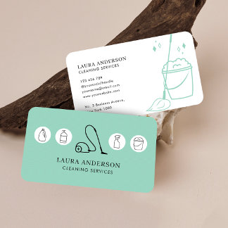 Carte De Visite Minimal Home Commercial Cleaning Services Green
