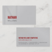 Carte De Visite MINIMAL initial simple cool moderne rouge gris arg (Devant / Derrière)