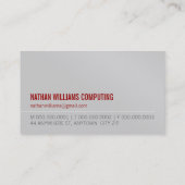 Carte De Visite MINIMAL initial simple cool moderne rouge gris arg (Dos)