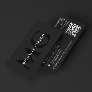 Carte De Visite Minimal Initiales Marketing Professionnel Noir