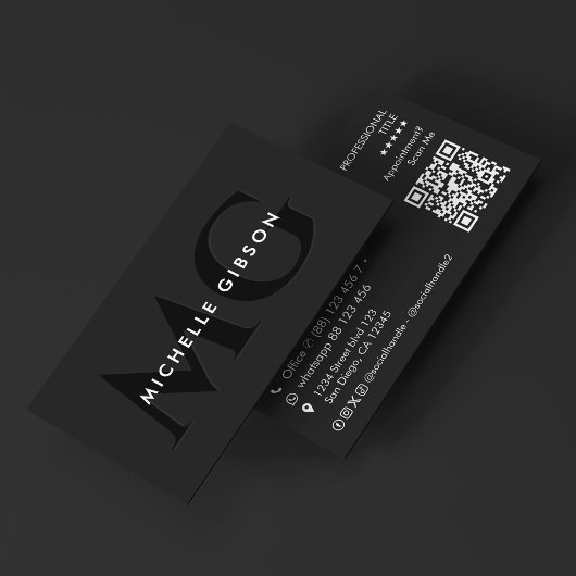 Carte De Visite Minimal Initiales Marketing Professionnel Noir