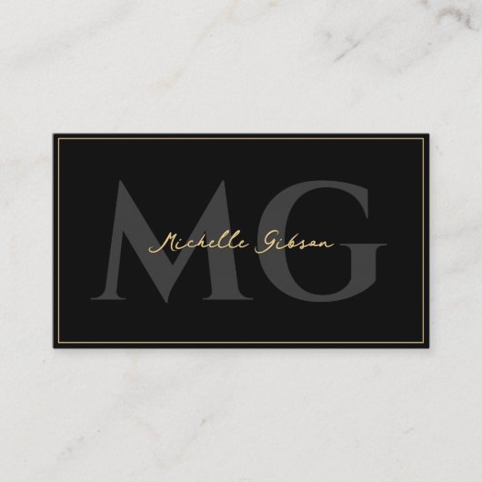 Carte De Visite Minimal Initials Black Script Professionnel (Devant)