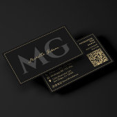 Carte De Visite Minimal Initials Black Script Professionnel