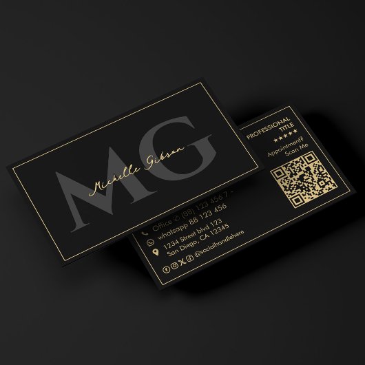 Carte De Visite Minimal Initials Black Script Professionnel