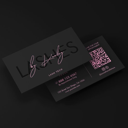 Carte De Visite Minimal Lash Tech Esthétique Noir Rose