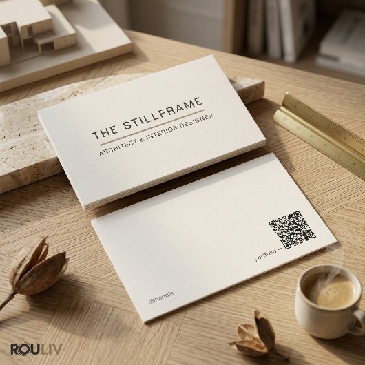Carte De Visite Minimal Modern Architect | QR Code Warm White